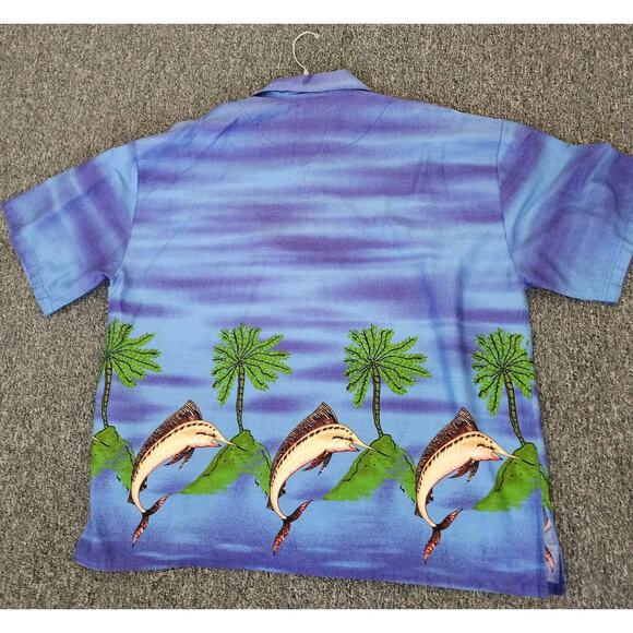 MEN'S "HAWAIIAN SHIRT BY BASIX"-Blue-Dolphins-Button Up-Tropical-Size XXL - Picture 8 of 12
